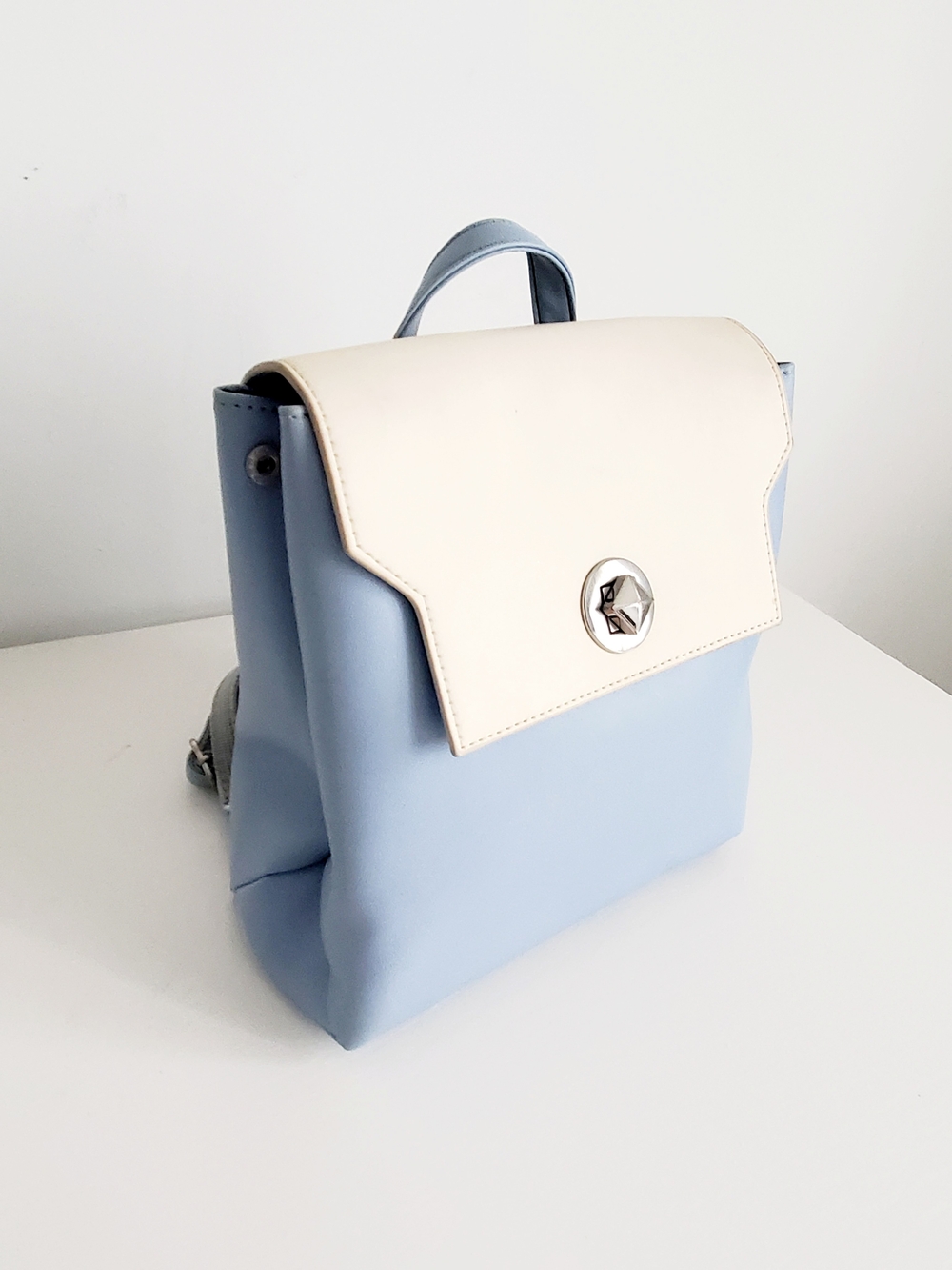 Two-Tone Cream and Light Blue Structured Backpack